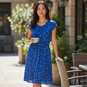 J. Crew 100% Silk Blue Abstract Pebble Polka Dot Dress 6